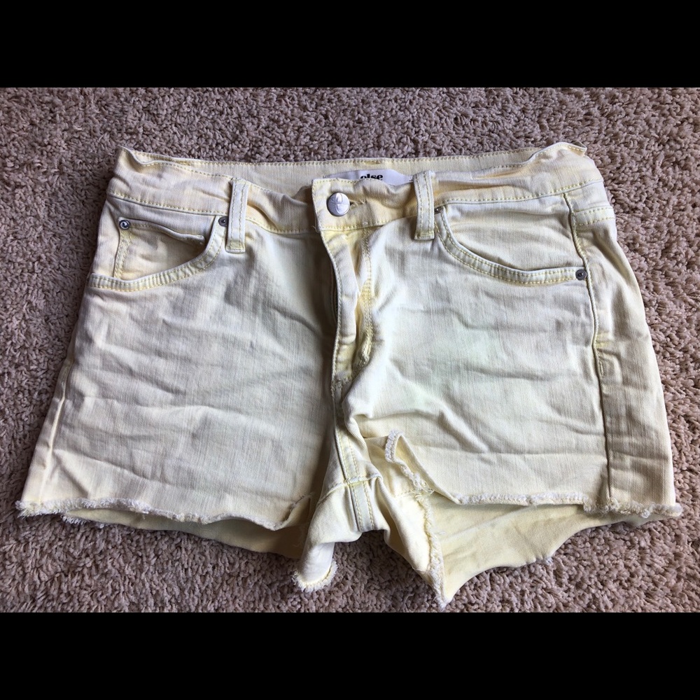 Yellow Raw Hem Jean Shorts